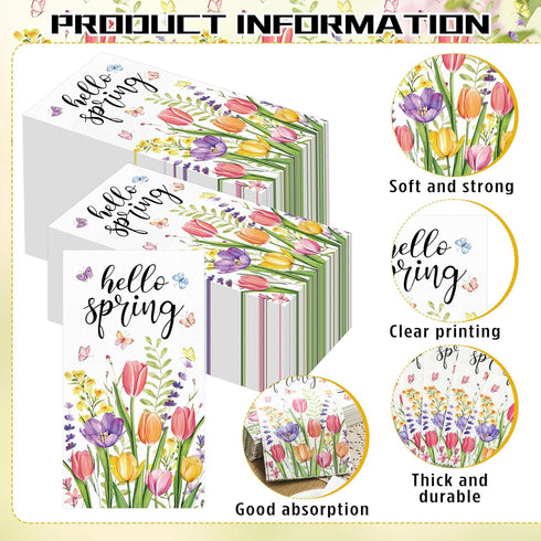Jingmore 100 Summer Pcs Spring Paper Guest Towels Floral Tulip Disposable Bathroom Hand Towels Decorative Butterfly