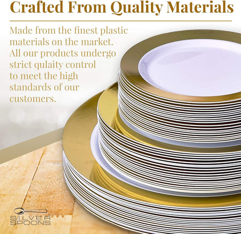 SILVER SPOONS Elegant Disposable Salad Plates - (10 pc) Heavy Duty 9” Fine Plastic Dishes for Parties - Ritz (Gold)