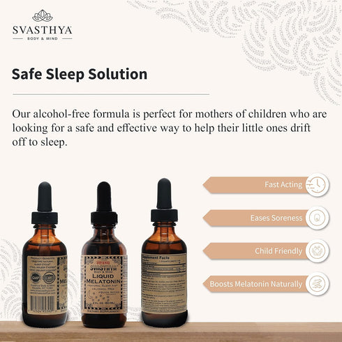 Svasthya Body & Mind Natural Melatonin Liquid Supplement, Organic Sleep Aid for Restful Sleep Support, Alcohol-Free