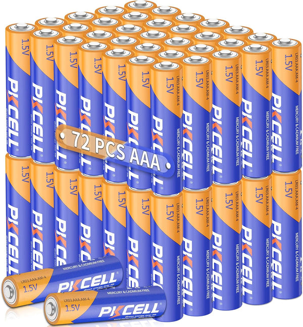 PKCELL AAA LR03 Batteries, 1.5V Triple A Alkaline Battery 72 Pack for Keyboards, Clocks, Toys