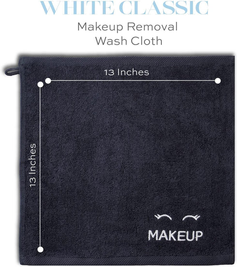 White Classic Bleach Safe Black Makeup Washcloths, 6 Pack - Super Soft Luxury Cotton Towels for Cleansing