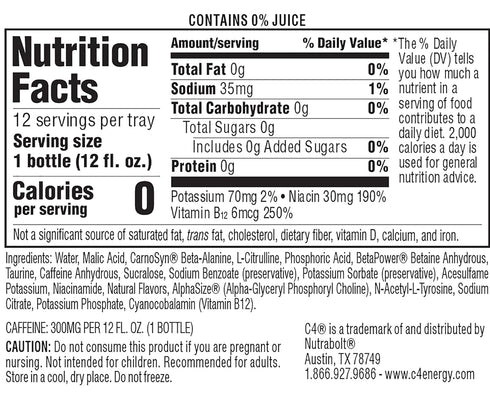 Cellucor C4 Ultimate Energy Drink, Non-Carbonated Zero Sugar Pre Workout Drink + Beta Alanine, 12 Fl Oz (Pack of 12)