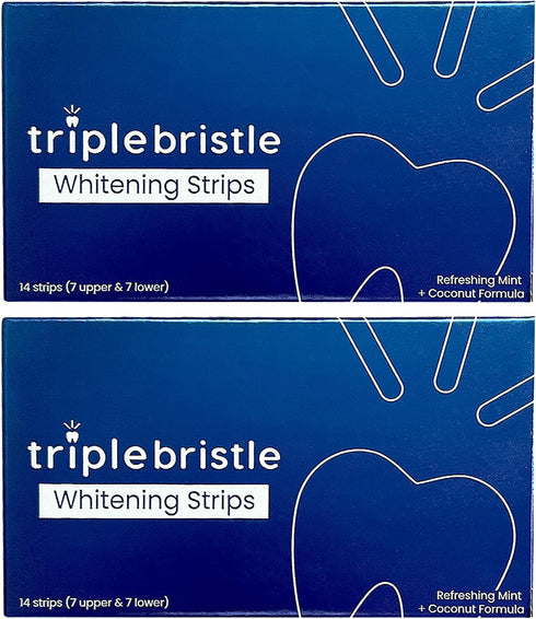 Triple Bristle Teeth Whitening Strips, 14 Sensitive Teeth Friendly Strips, Mint and Coconut, Enamel Safe, 2 Pack