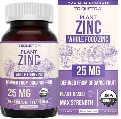 Organic Zinc 25 mg Whole Food Supplements, Vegan, GMO Free, Essential Mineral for Immunity and Skin, 60 Servings