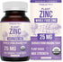 Organic Zinc 25 mg Whole Food Supplements, Vegan, GMO Free, Essential Mineral for Immunity and Skin, 60 Servings