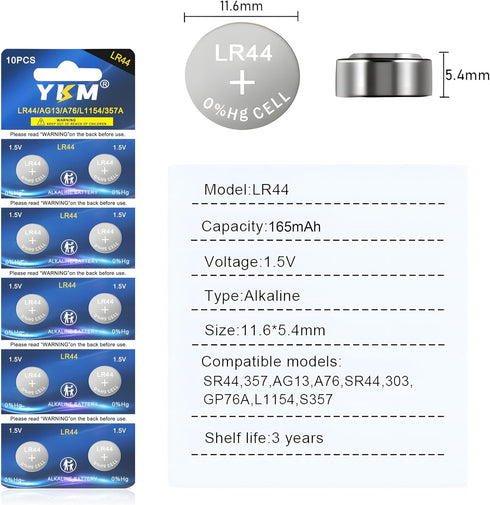 LR44 Batteries AG13 A76 357 LR44h L1154c L1154f 1.5V Alkaline Battery for Thermometer Watch Button Battery 20 Pack