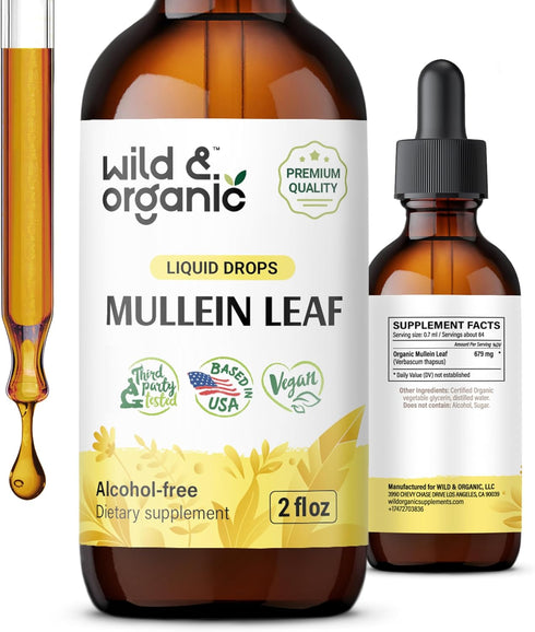 Mullein Leaf Tincture - 2 fl oz Organic Drops for Lung Detox & Health - Vegan Liquid Extract Supplement