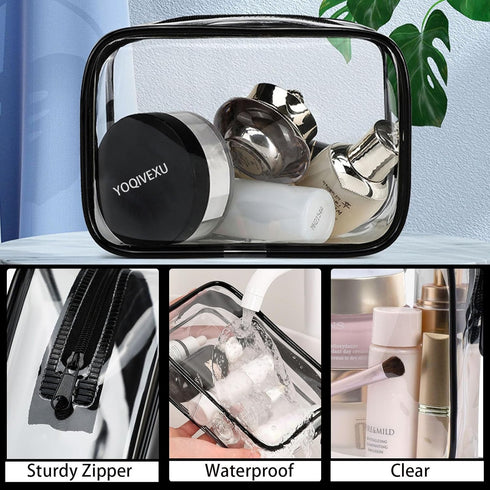 6 Pieces Clear Makeup Bags, Portable Travel Pouch with Zipper, TSA Approved Waterproof Vinyl Plastic Organizer Case