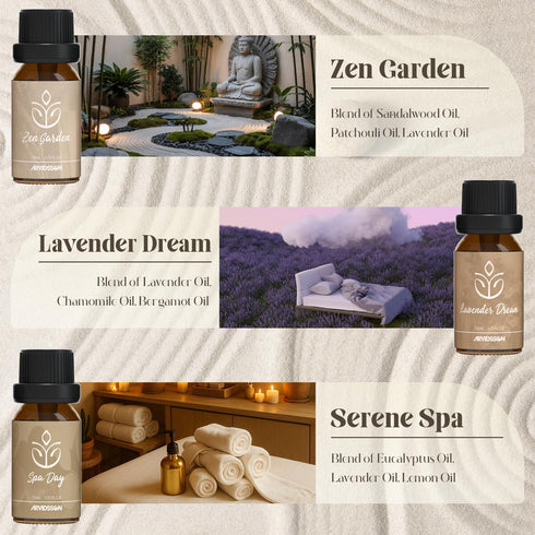 Set, ARVIDSSON Zen Essential Oils Nautal Tranquil Essential Oil for Diffusers for Home - Zen Garden, Lavender Dream