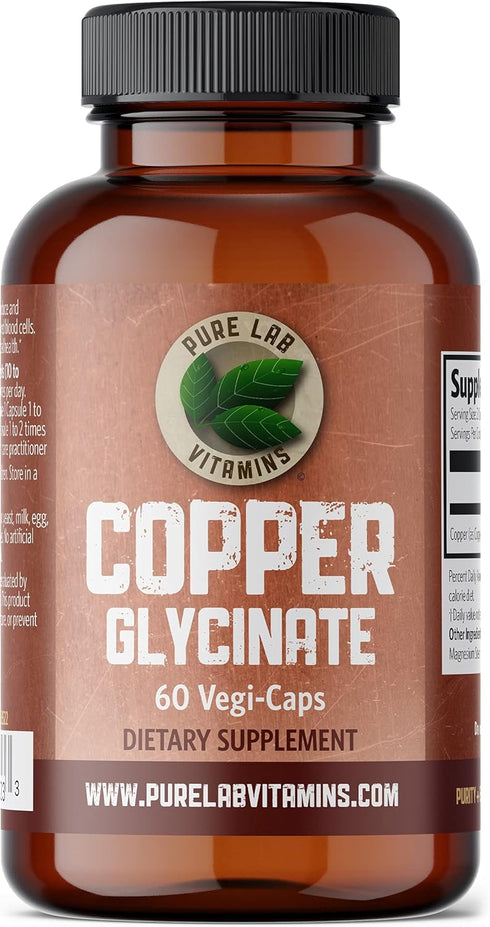 Copper Glycinate Mineral Supplement 1 mg, 60 Vegan Caps, Essential for Collagen Production, Gluten Free