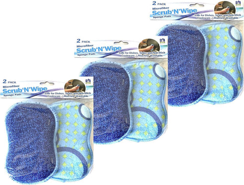 Microfiber Double Sided Scrub & Wipe Sponge Pad for Kitchen & Bath, Reusable Machine Washable (6pc)