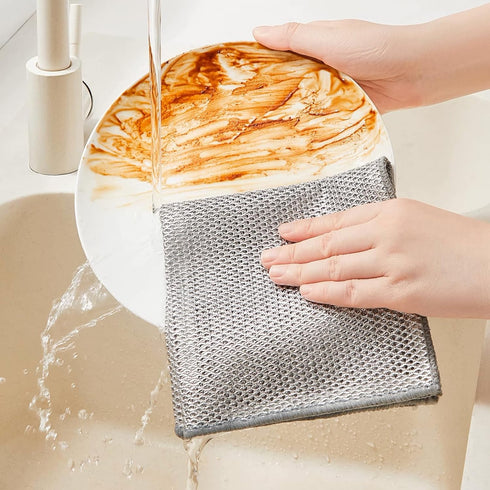 Zero Scratch Steel Wire Dishcloth, Double-layer Cleaning Cloth for Washing Dishes, Non-Scratch Scrubbing Pads, 10 pcs