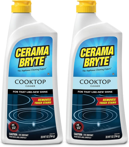 Cerama Bryte Cooktop and Stove Top Cleaner for Glass-Ceramic Surfaces, 2-28 oz Bottles