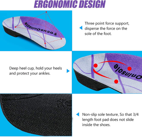 3/4 Length Arch Support Insoles for Men and Women, Medium Size, High Arch Support for Planter Fasciitis, EVA Orthotic