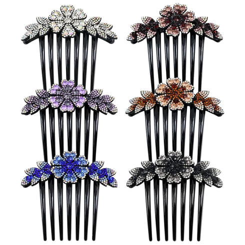 inSowni 6 Pack Luxury Sparkly Glitter Flower Leaf Rhinestone Hair Side Combs, French Twist Slides Hairpins