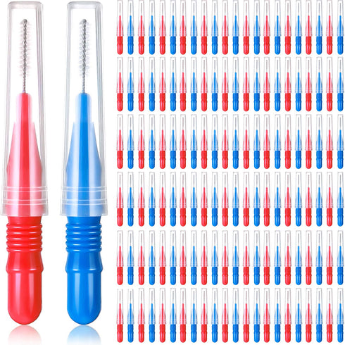 150 Pieces Interdental Brush Toothpick, Oral Interdental Brush Flosser Cleaners, Red, Blue, 0.1 Inch