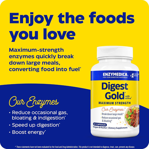 Enzymedica Digest Gold + ATPro - 21 Capsules, Maximum Strength Enzyme Formula for Bloating and Gas Relief