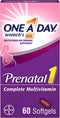 One A Day Women's Prenatal 1 Multivitamin, 60 Count, Including Vitamin A, C, D, B6, B12, Iron, Omega-3 DHA