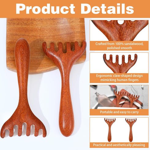 Tweruna 2 6 PCS Wood Scalp Massager, Wooden Massage Comb Claws, Wood Head Massager Scalp Scratcher, Wooden Head Foot