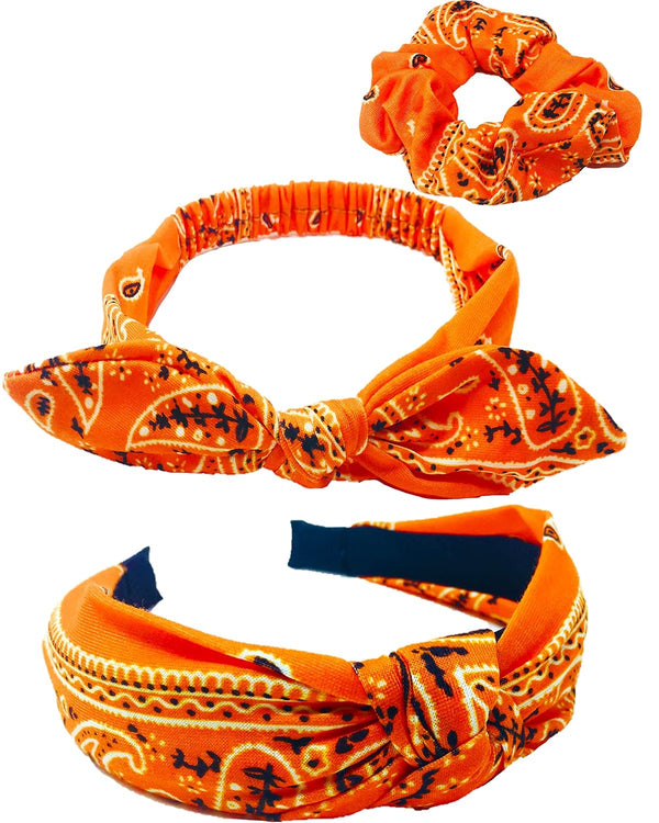 Orange Knotted Bandana Headbands and Scrunchies for Women and Girls