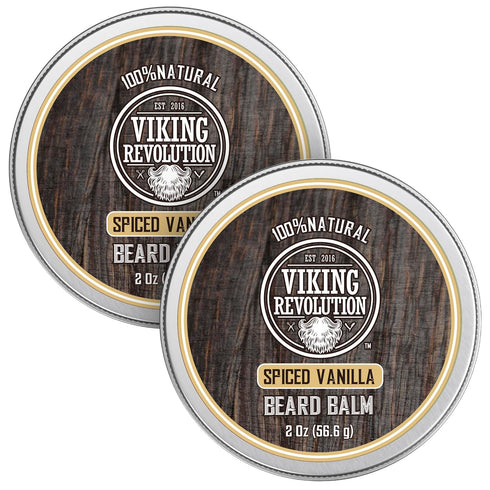 Viking Revolution Beard Balm for Men, Spiced Vanilla with Argan Oil & Jojoba Oil - Nourishing Beard Care (2 Pack)