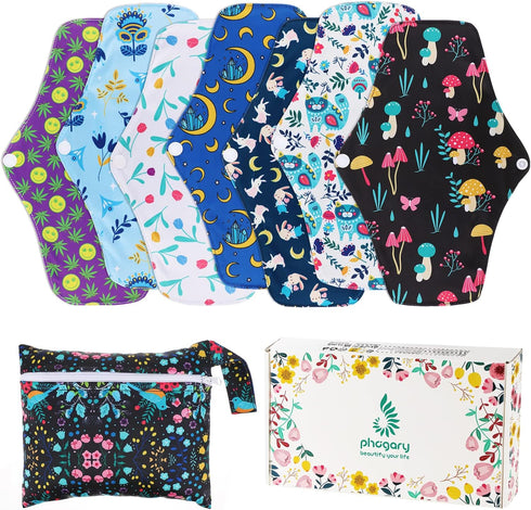 PHOGARY Reusable Menstrual Pads, Bamboo Cloth Pads for Heavy Flow with Wet Bag,