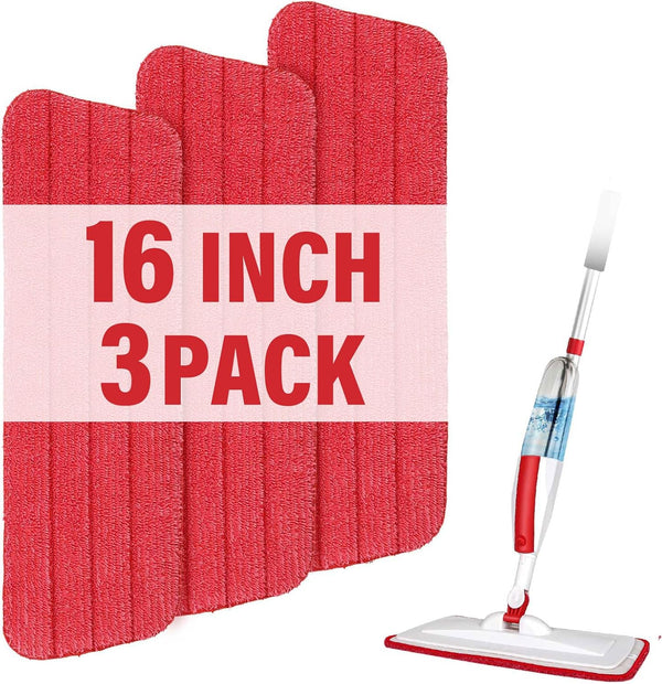 16.5 Inch Mop Pads Refills, 3 Pack Microfiber Reusable Replacement Mop Pads for Wet or Dry Floor Cleaning, Red Cloth