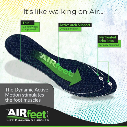 O2, Dynamic Active Arch Support, AIRfeet Relief Shoe Insoles Relieve Plantar Fasciitis, Leg Fatigue, Flat Feet