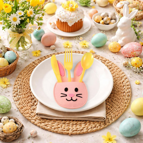 Teecyhooo 160 40 40 40 40 Pcs Pastel Plastic Silverware Rabbit Party Supplies Plastic Disposable Dinnerware with Rabbit