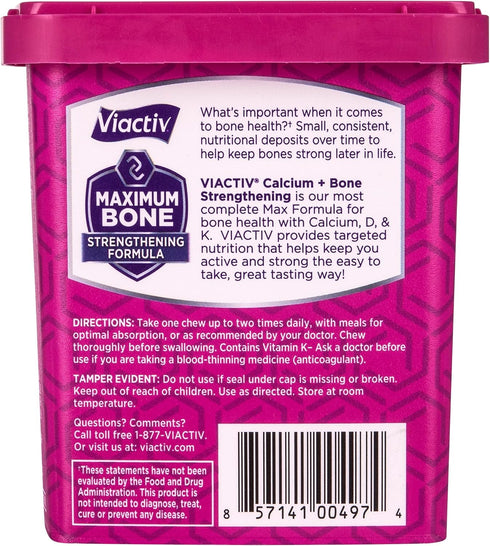Viactiv D3 60 Calcium +Vitamin Supplement Soft Chews, Milk Chocolate, Chews - Calcium Dietary Supplement for Bone