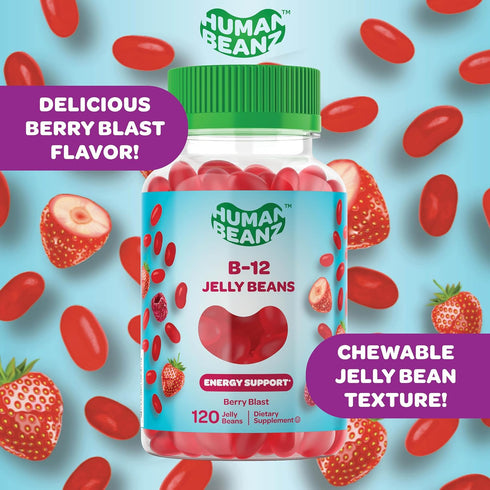 Methylated Vitamin B12 Jelly Bean Gummies for Adults, 120 Jelly Beans, Brain Health and Energy Booster