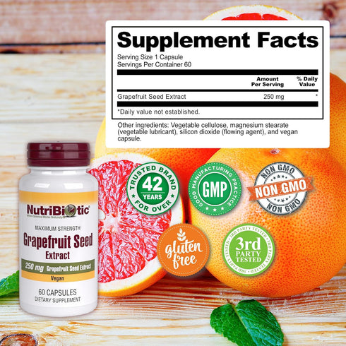 NutriBiotic Grapefruit Seed Extract Capsules - 250 mg, 60 Count Maximum Strength