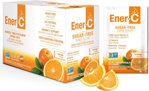 Ener-C Sugar Free Energy Drink Mix, Orange Multivitamin with 1000mg Vitamin C & Electrolytes, 30 Count, Non-GMO Vegan