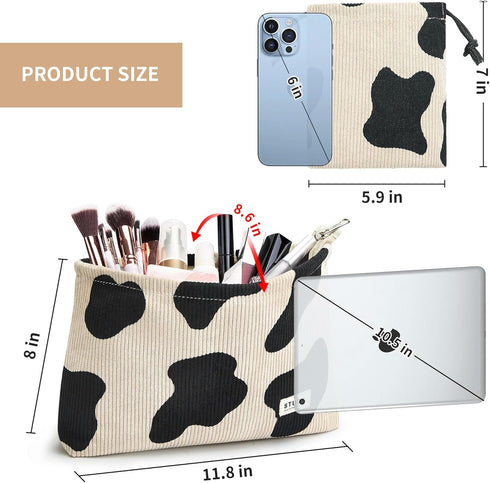 WLLWOO Makeup Bag-2pcs CowCorduroy Cosmetic Bag Zipper Interior Waterproof Pencil Case Coin Purse Travel Toiletry Small Makeup Pouch For Women