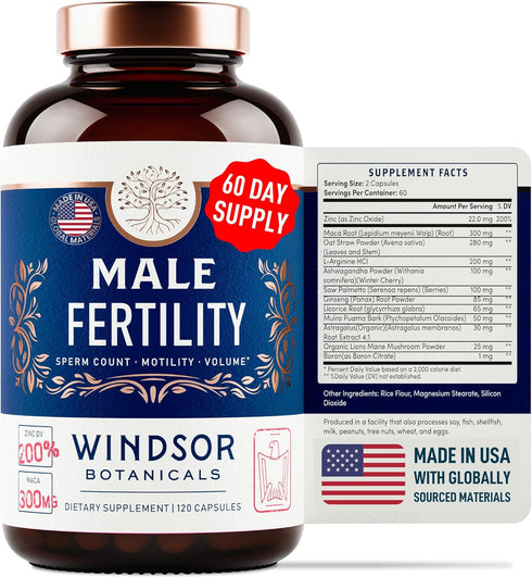 Male Fertility Supplement with Maca Root - Prenatal Vitamins for Men - 120 Capsules, 2 Month Supply