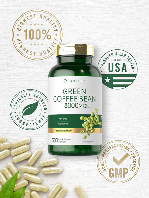 Carlyle Green Coffee Bean Extract 8000 mg, 300 Capsules, Non-GMO, Gluten Free Traditional Herb Supplement