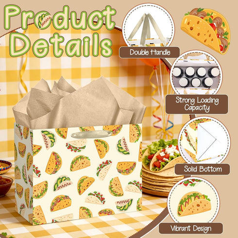 Peconal Taco Gift Bag Taco Mexican Fiesta Gift Wrapping Paper Bag with Handle Greeting Card Tissue Paper Mexican Food