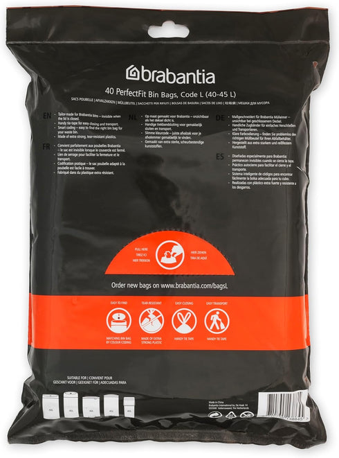 L/10.6-12 (40 Brabantia PerfectFit Trash Bags (Size Gal) Thick Plastic Trash Can Liners with Drawstring Handles Bags)