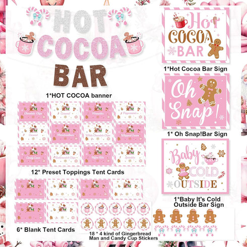 Hot Cocoa Bar Kit Pink Hot Cocoa Bar Banner Cute Gingerbread Man Sign Oh Snap Toppings Tent Cards Cup Tags Stickers