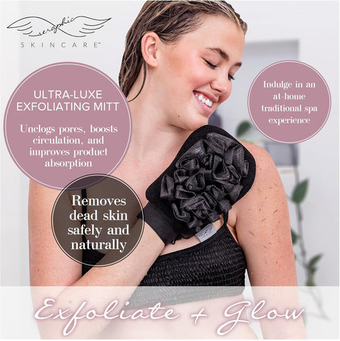 Seraphic Skincare Ultra-Luxe Exfoliating Mitt for Traditional Korean Exfoliation – Body Exfoliator with Mesh Shower Gloves for Gentle Cleansing, Viscose Fiber Loofah to Exfoliate and Rejuvenate Skin