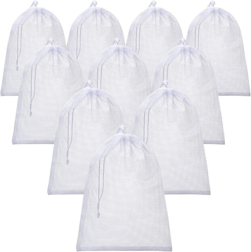 TecUnite 10 Pcs Large Drawstring Mesh Bags, Nylon Mesh Gift Dishwasher Bag for Kitchen Jewelry, White (5.5 x 7.5 Inch)