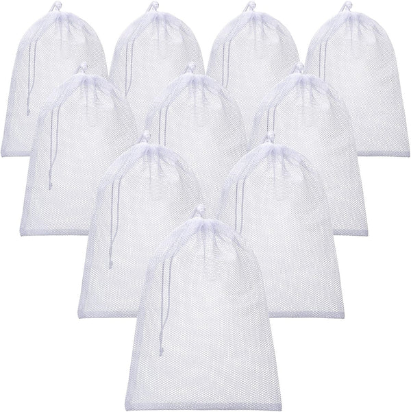 TecUnite 10 Pcs Large Drawstring Mesh Bags, Nylon Mesh Gift Dishwasher Bag for Kitchen Jewelry, White (5.5 x 7.5 Inch)