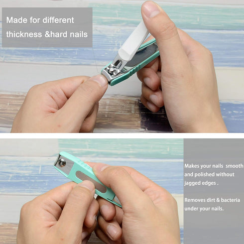 PAFASON Nail Clipper Set with Nail Catcher & Czech Float Glass Nail File, Super Sharp for Men & Women