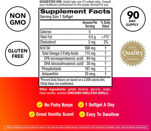 MegaRed Antarctic Krill Oil 500mg Omega 3 Fatty Acid Supplement, 90 Softgels, Heart Health with No Fish Oil