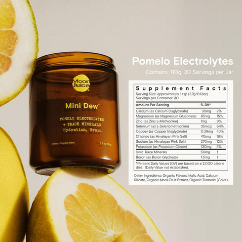 Moon Juice Mini Dew Electrolytes Powder - Pomelo Grapefruit, 30 Servings for Hydration & Brain Function