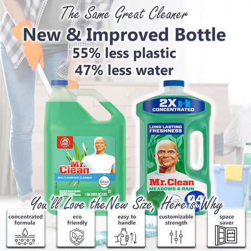 Number 1 In Service Mr Clean Multi-Purpose Meadows Rain Liquid Cleaner, 64 Ounce, 2X Concentrated