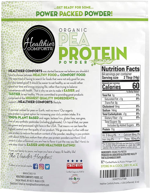 Pea Vegan Protein Powder, 100% Plant Based, Kosher, Gluten Free, Unflavored, 32oz