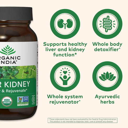 Organic India Liver and Kidney Cleanse Detox Repair, Herbal Supplement, Supports Healthy Function, Vegan, 90 Capsules