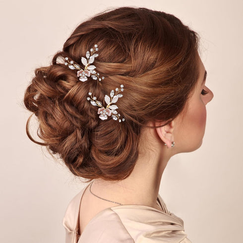 Oriamour Hair Side Combs with 2 Set Hair Pins, Bridal Hair Accessories Wedding Headpiece Set (Gold)