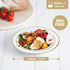 MATANA 25 Pack Plastic Bowls for Parties in White with Gold Rims, 7.5" Inch (12oz) Reusable for Events and Picnics